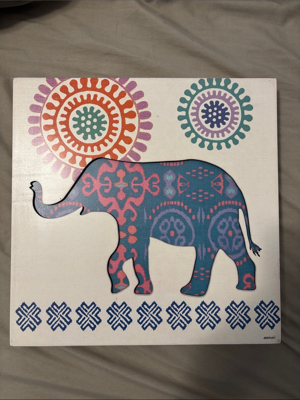 Canvas Elephant Wall Art in Teal and Pink